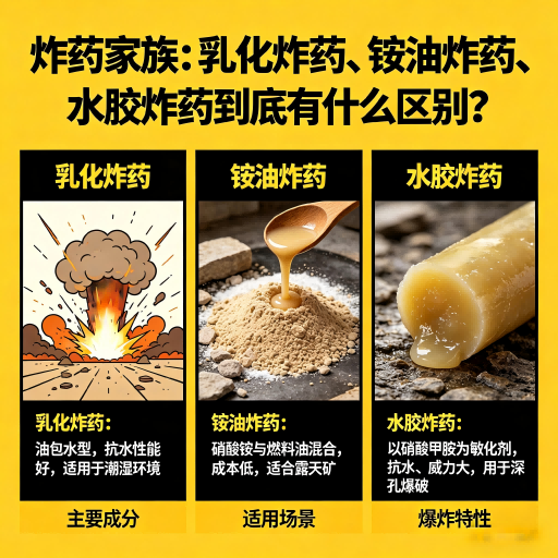 金水炸药家族：乳化炸药、铵油炸药、水胶炸药到底有什么区别？